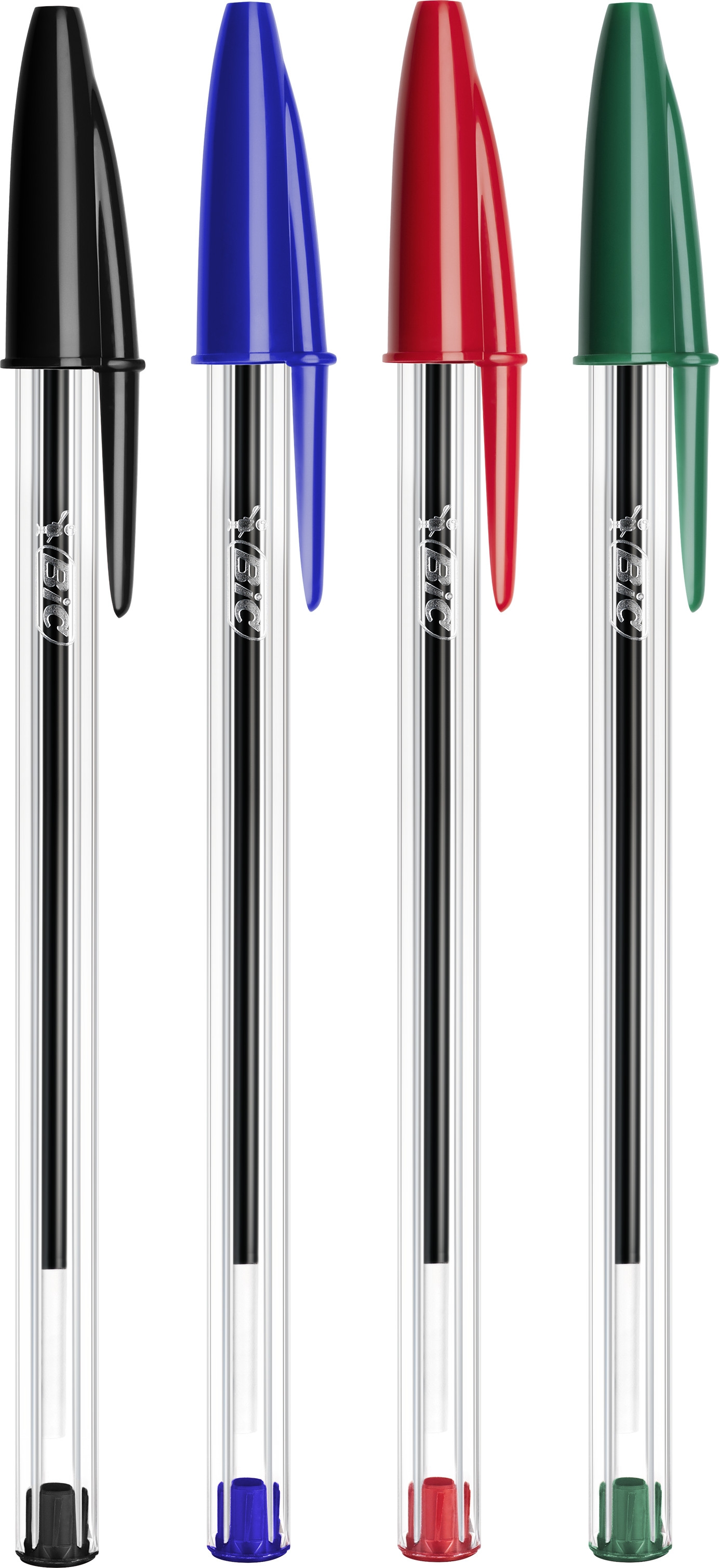BIC Cristal Original Stylos-Bille Pointe Moyenne (1,00 mm) avec Capuchons et Embouts Assortis - Couleurs d’Encre Assorties, Lot de 10