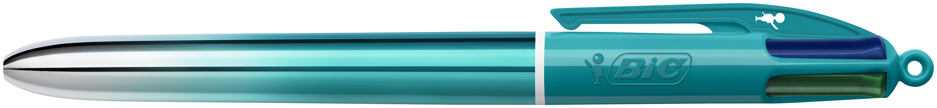 BIC 4 Couleurs Smooth Stylos-Billes Rétractables à Pointe Moyenne (1 mm) avec le corps bleu roi, bleu-vert et Rose dégradé - Couleurs d’Encre Assorties, Pack de 3