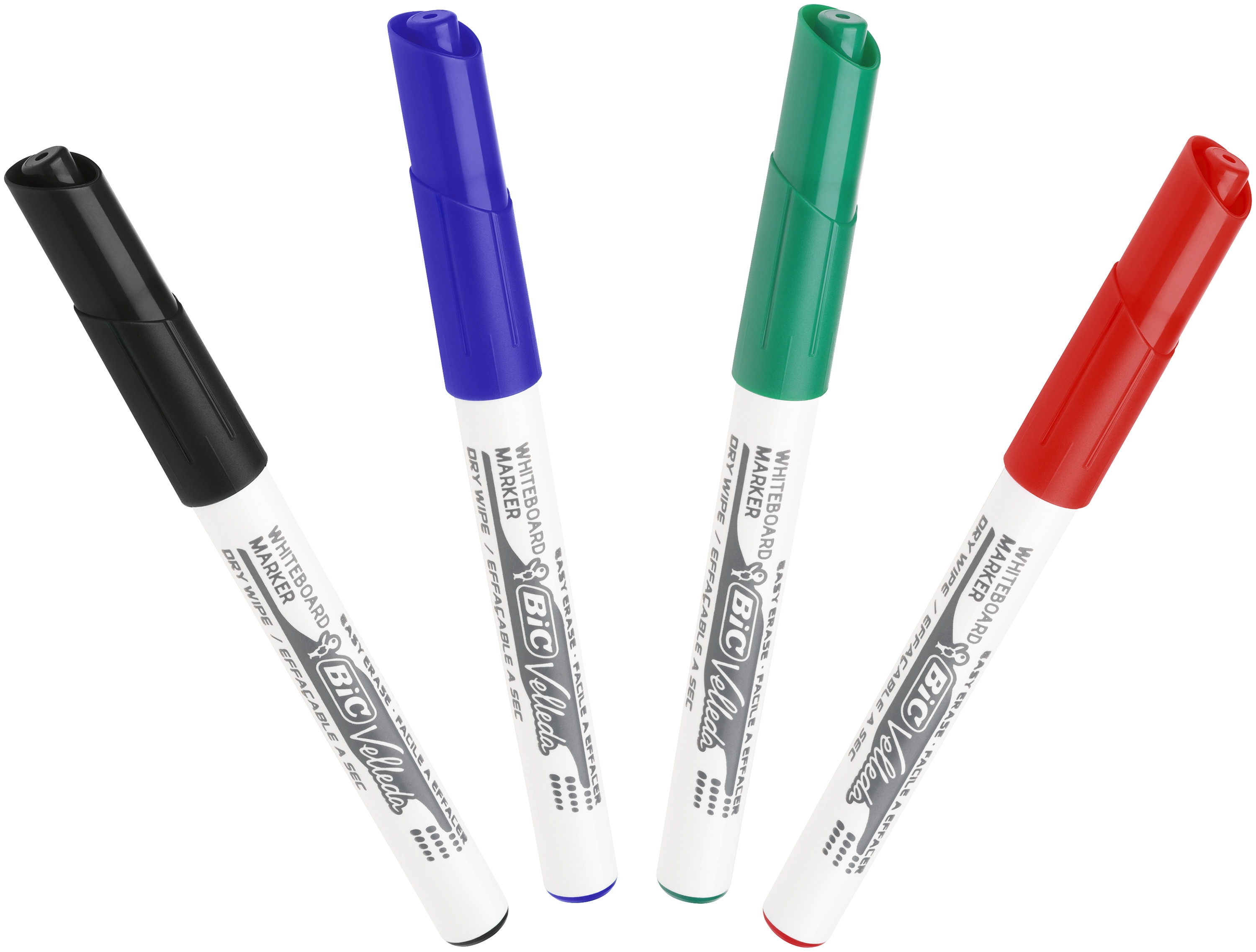 BIC Velleda 1741 Feutres pour Tableau Blanc Effaçables à Sec Pointe Conique Moyenne - Couleurs Assorties, Blister de 4
