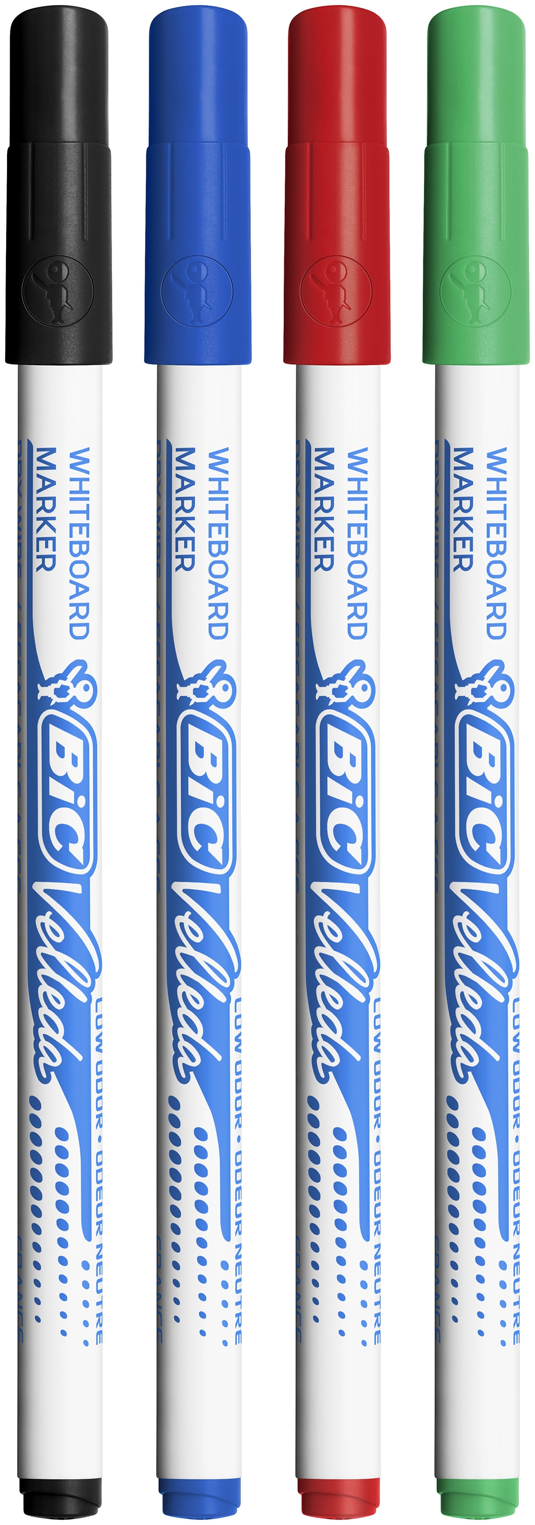 BIC Velleda 1721 Feutres pour Tableau Blanc Effaçables à Sec Pointe Conique Fine - Couleurs Assorties, Blister de 4
