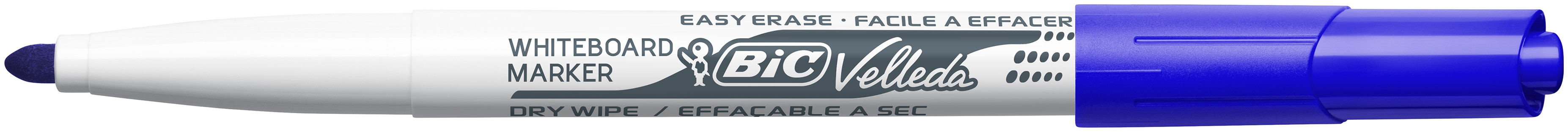 BIC Velleda 1741 Feutres pour Tableau Blanc Effaçables à Sec, Pointe Conique Moyenne - Bleu, Blister de 4