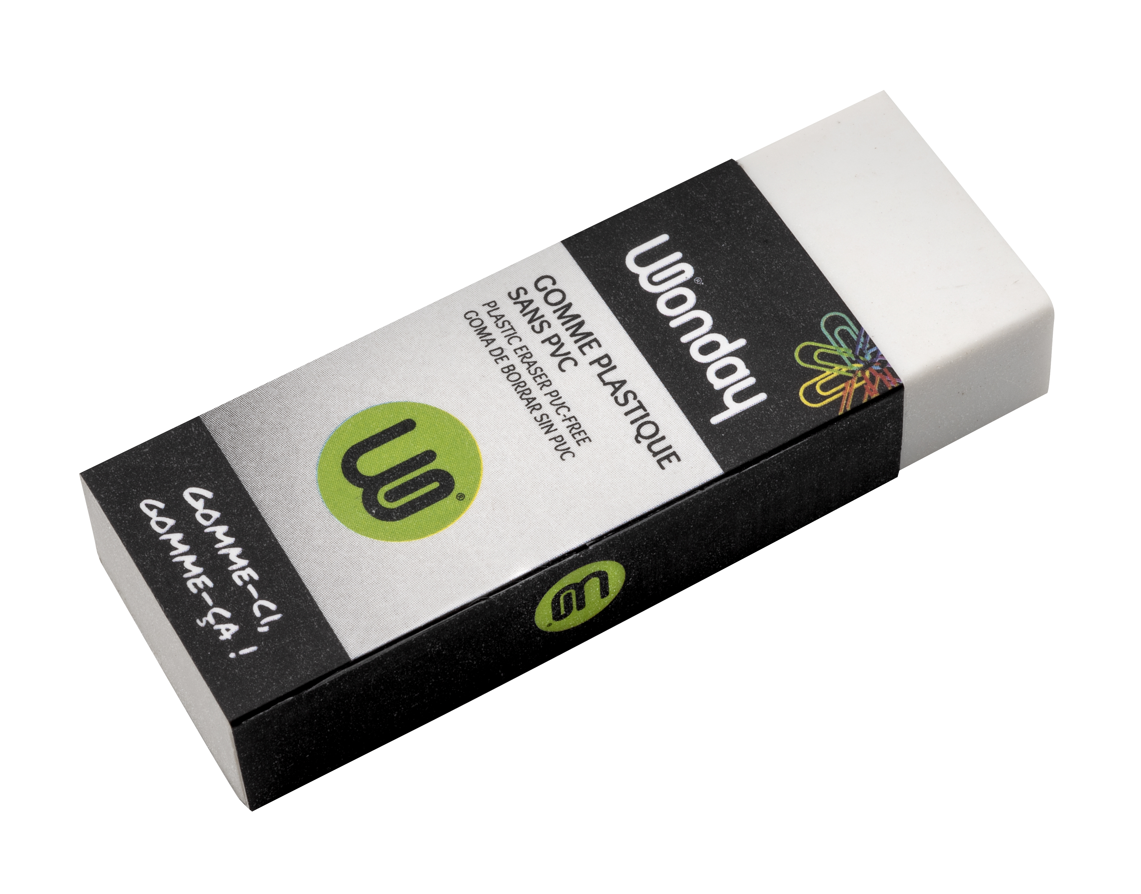 WONDAY Gomme plastique Blanche rectangulaire - Modèle standard, tous usages - En boîte présentoir