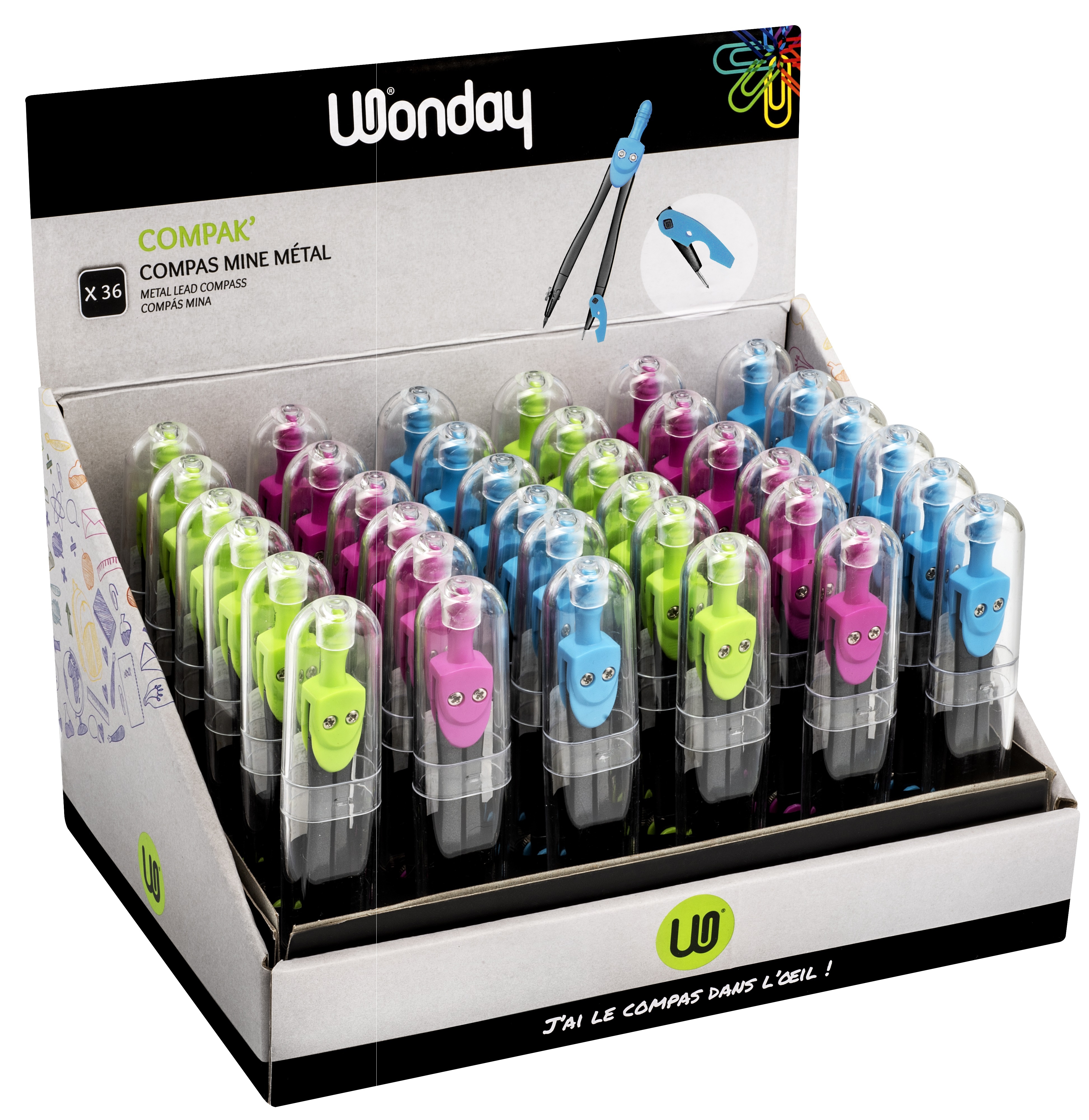WONDAY Compas métal spécial trousse avec étui
