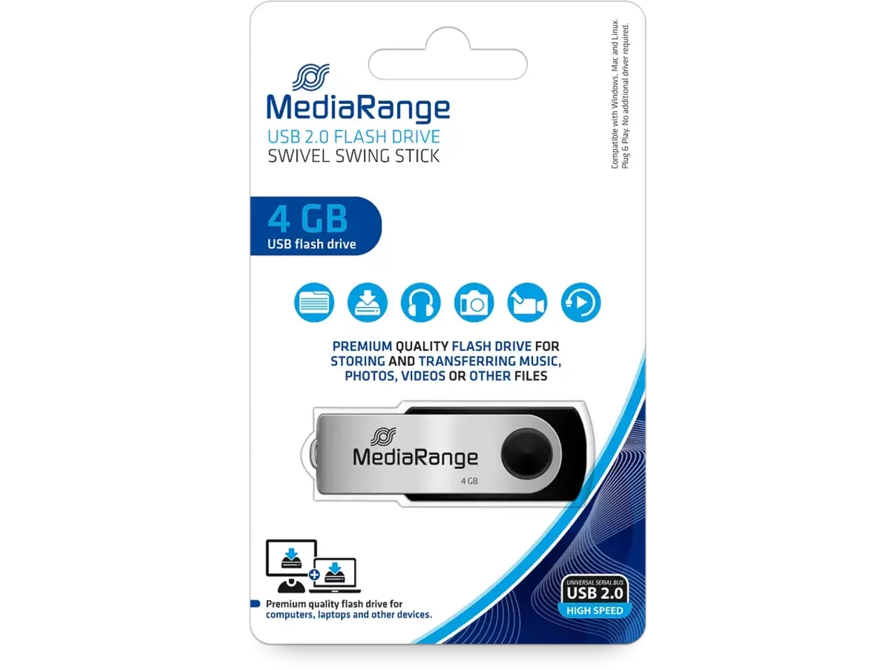 MEDIARANGE Clé USB 2.0 4GB capuchon pivotant