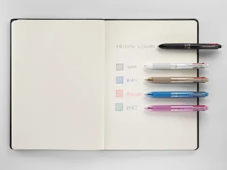 PILOT Stylo Roller FriXion Ball 4 Couleurs (noir, bleu, rouge, vert) - Roller encre gel - Pointe Fine 0,5mm- Corps Champagne
