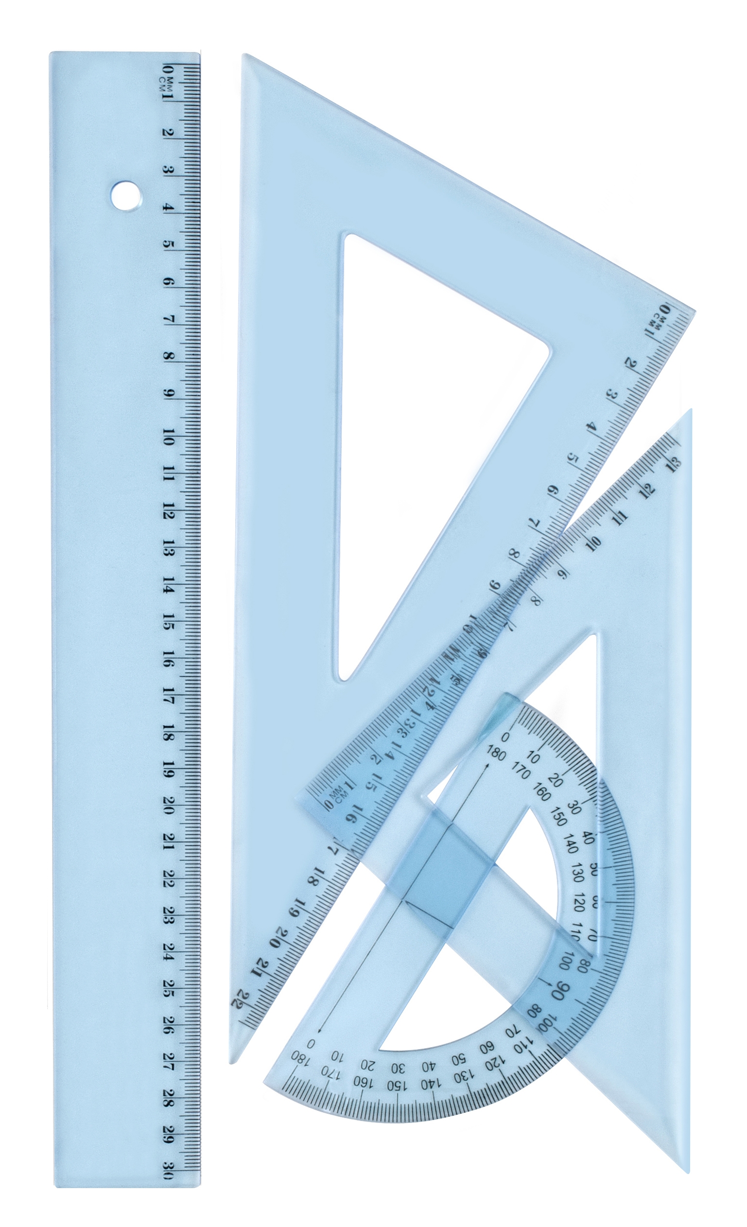 WONDAY Kit de traçage 4 pièces en plastique incassable, 1 règle 30cm, 1 rapporteur, 2 équerres
