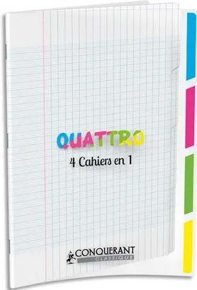 Cahier 4en1 agrafé 24x32cm 140 grands carreaux Seyès couverture polypro incolore