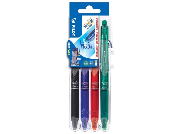 PILOT Evolutive Set de 4 rollers FriXion Clicker pointe moyenne 0,7mm. Encre gel.